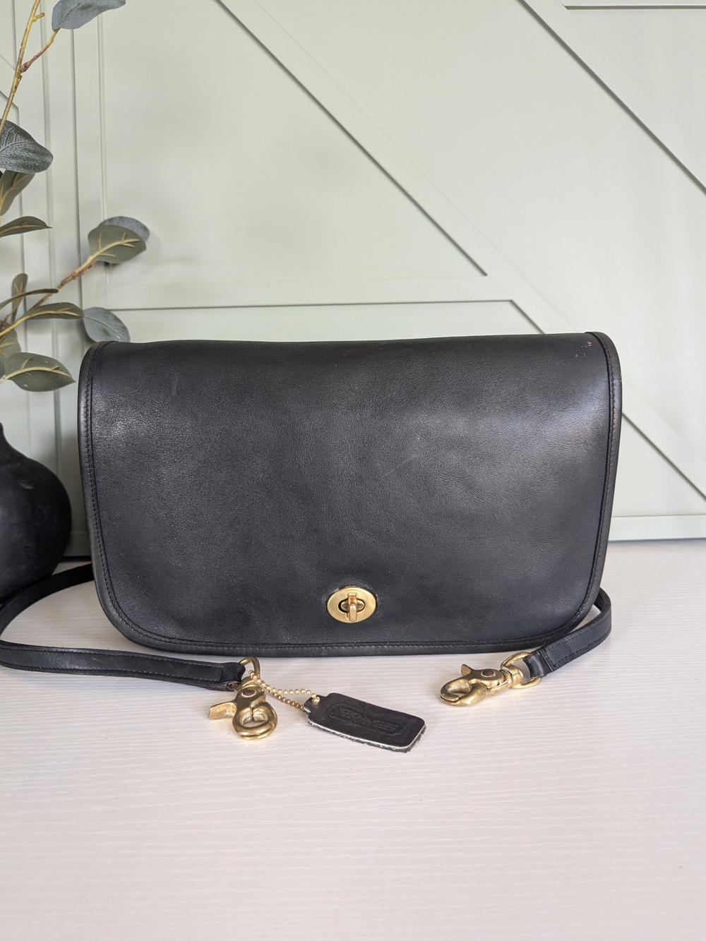 Coach Black Leather Shoulder Bag with Gold Hardware